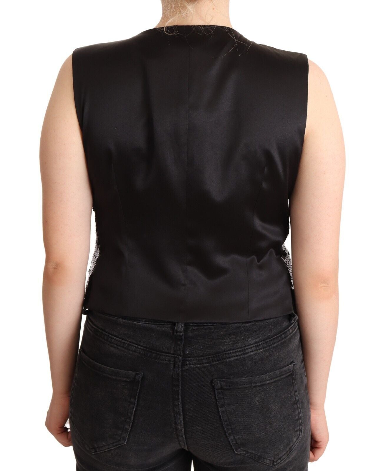 Haut court sans manches à sequins noirs col en V Dolce & Gabbana