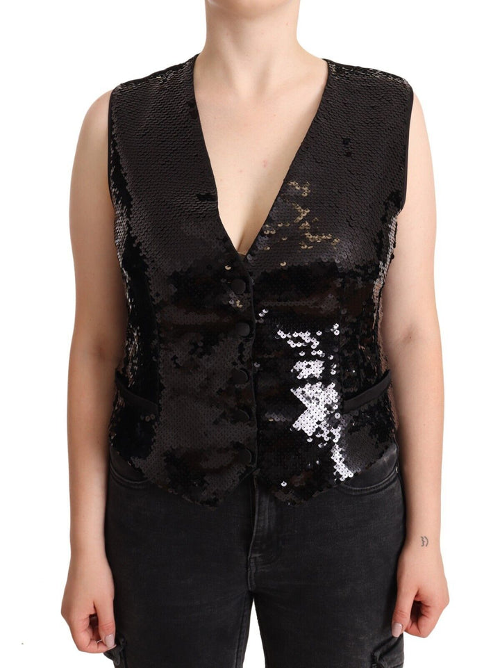 Chaleco sin mangas Dolce & Gabbana negro con lentejuelas y cuello de pico