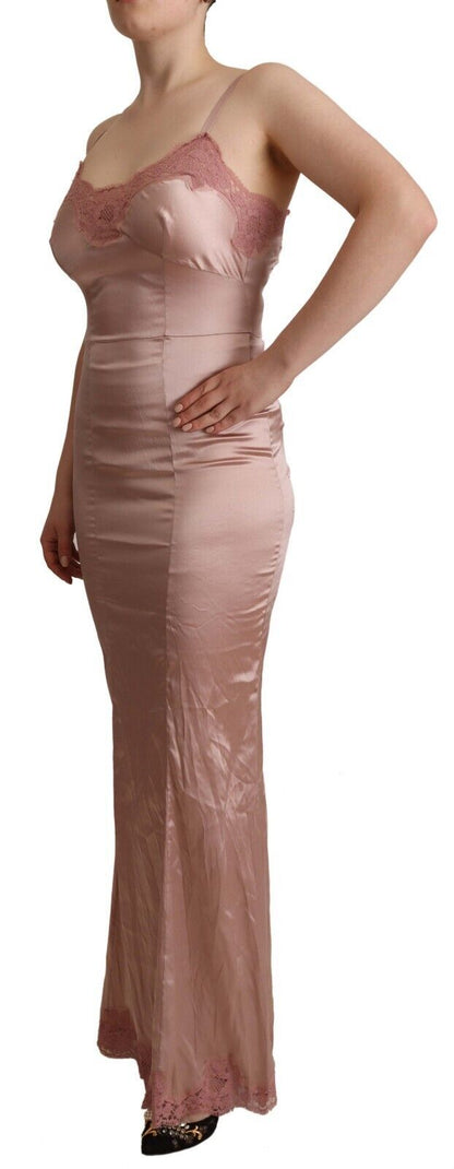 Robe longue moulante en dentelle rose Dolce & Gabbana en polyester