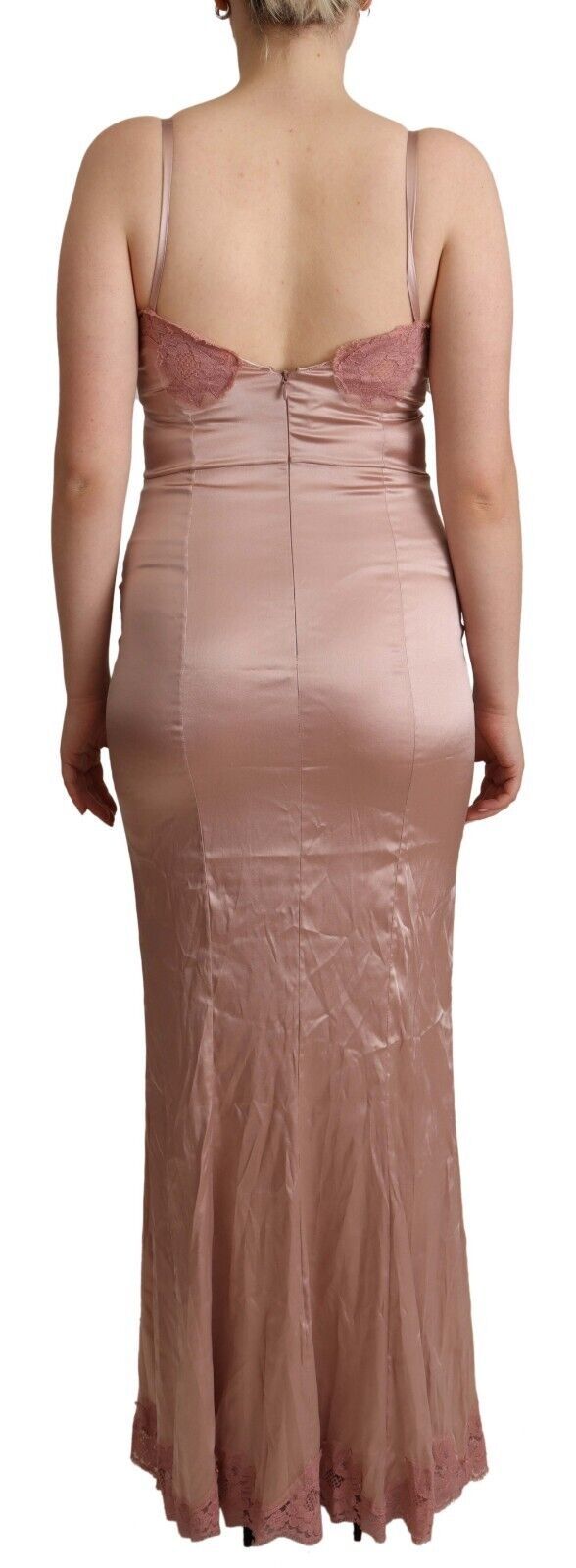 Robe longue moulante en dentelle rose Dolce & Gabbana en polyester