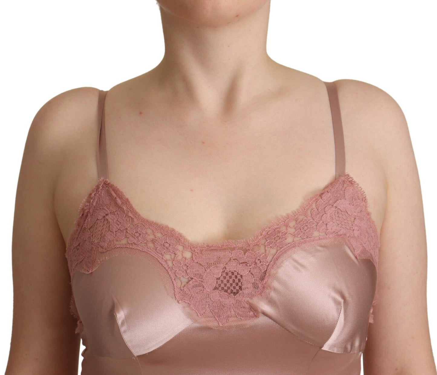 Robe longue moulante en dentelle rose Dolce & Gabbana en polyester