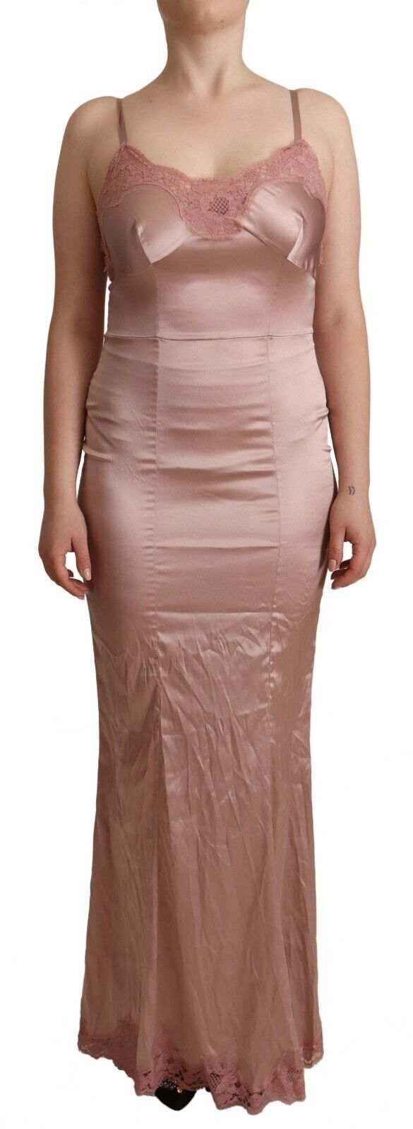 Robe longue moulante en dentelle rose Dolce & Gabbana en polyester
