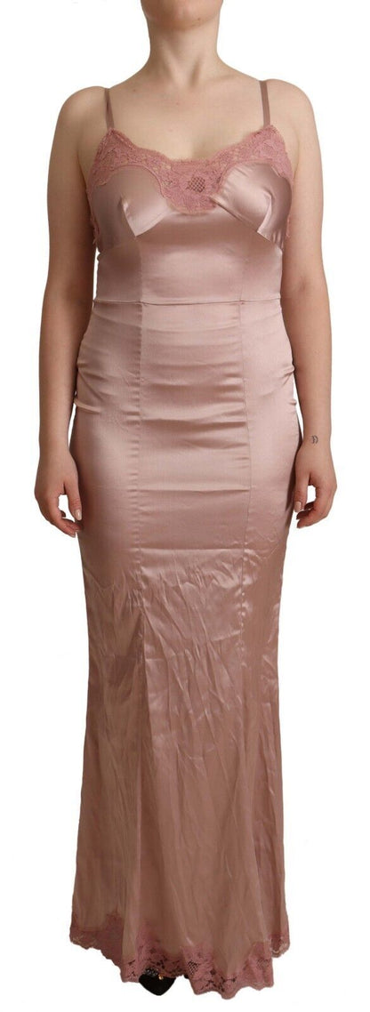 Robe longue moulante en dentelle rose Dolce & Gabbana en polyester
