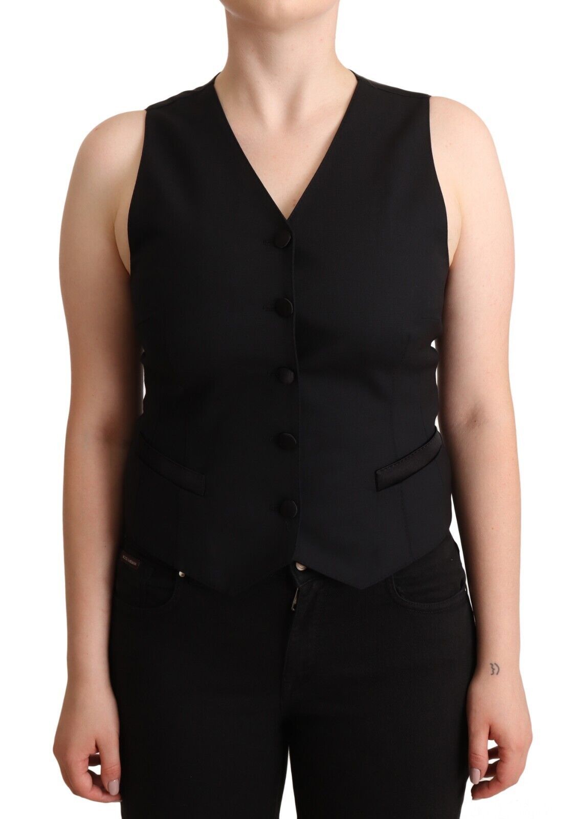 Débardeur sans manches noir en viscose à boutons Dolce & Gabbana