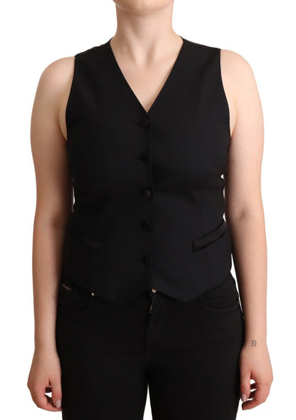 Débardeur sans manches noir en viscose à boutons Dolce & Gabbana
