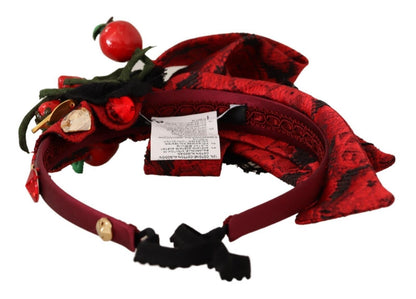 Serre-tête diadème Dolce & Gabbana rouge avec nœud en cristaux de baies