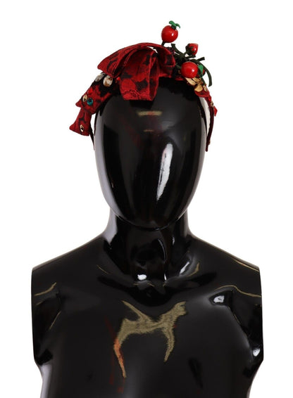 Serre-tête diadème Dolce & Gabbana rouge avec nœud en cristaux de baies