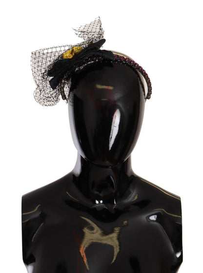 Diadème Dolce & Gabbana en argent avec cristaux, fruits et résille noire