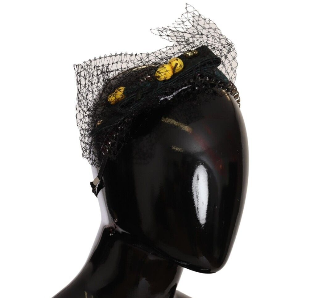 Diadème Dolce & Gabbana en argent avec cristaux, fruits et résille noire