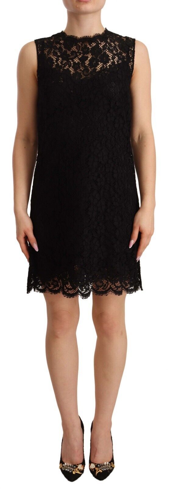 Mini-robe sans manches Dolce & Gabbana fourreau en dentelle florale noire