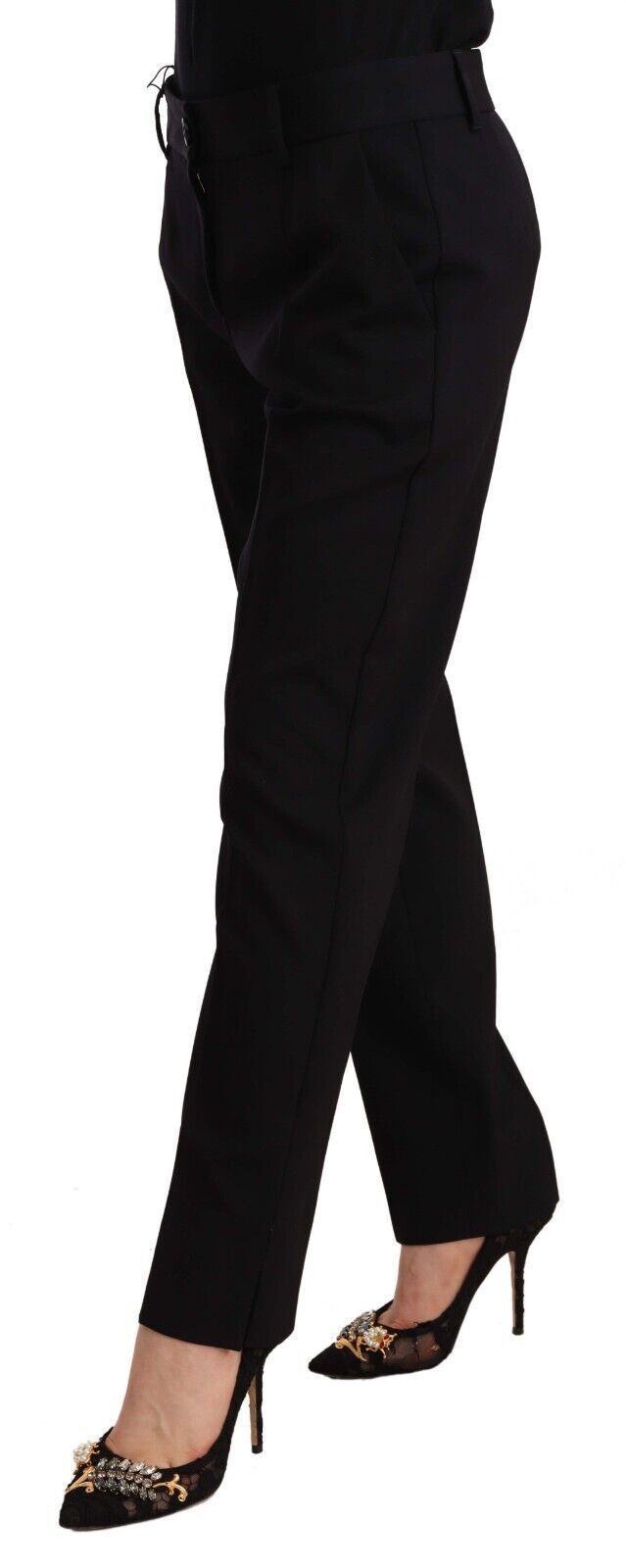 Pantalon fuselé noir en laine, taille mi-haute, Dolce & Gabbana