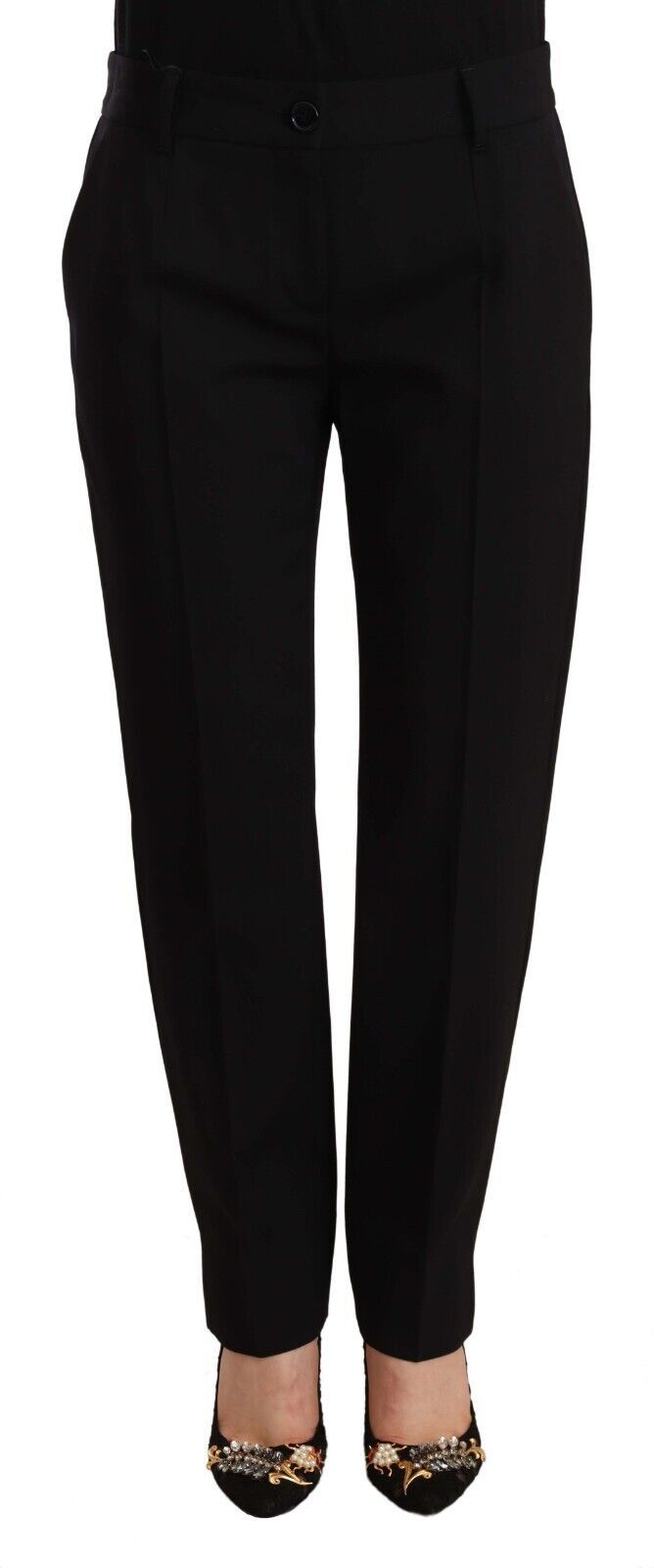 Pantalon fuselé noir en laine, taille mi-haute, Dolce & Gabbana