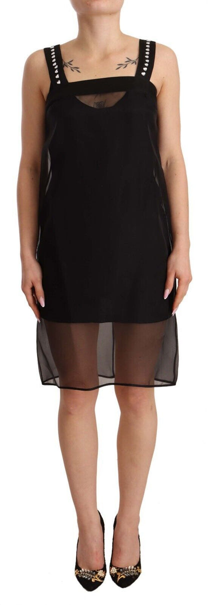 Mini-robe fourreau Dolce & Gabbana en soie noire stretch ornée de cristaux