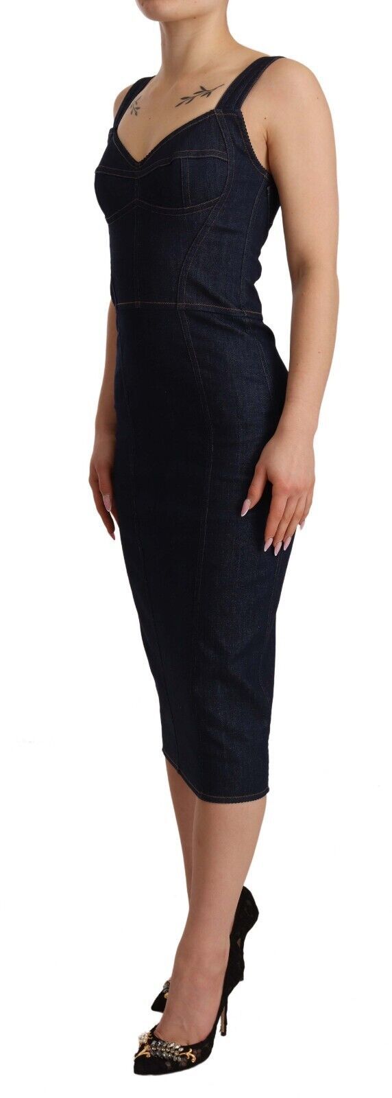Robe fourreau midi en jean de coton bleu foncé Dolce & Gabbana