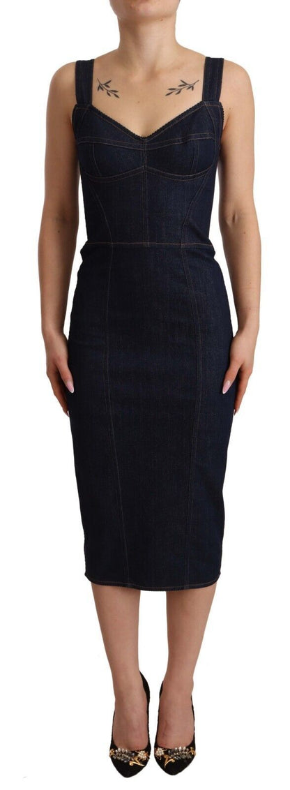 Robe fourreau midi en jean de coton bleu foncé Dolce & Gabbana
