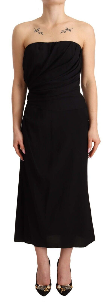 Robe midi fourreau sans bretelles en soie stretch noire Dolce & Gabbana