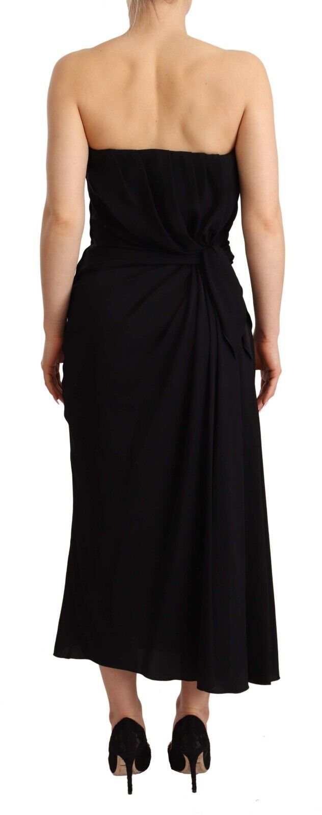 Robe midi fourreau sans bretelles en soie stretch noire Dolce & Gabbana