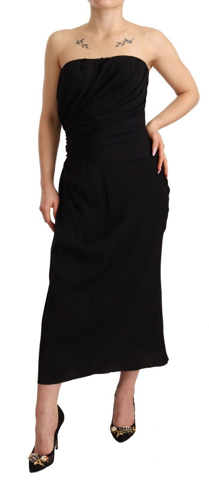 Robe midi fourreau sans bretelles en soie stretch noire Dolce & Gabbana
