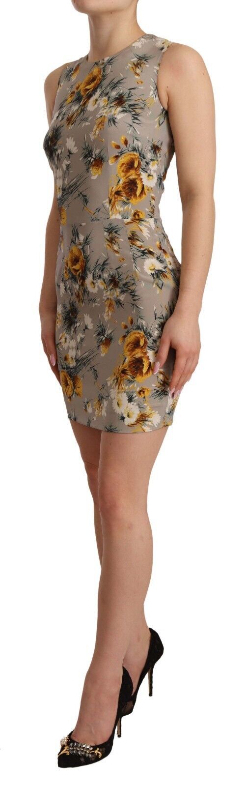 Mini-robe fourreau Dolce & Gabbana en soie grise extensible à motif floral