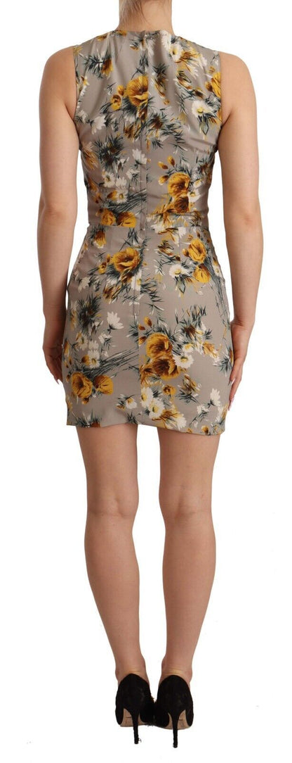 Mini-robe fourreau Dolce & Gabbana en soie grise extensible à motif floral