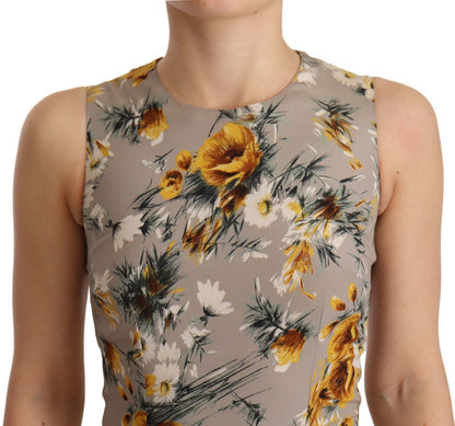 Mini-robe fourreau Dolce & Gabbana en soie grise extensible à motif floral