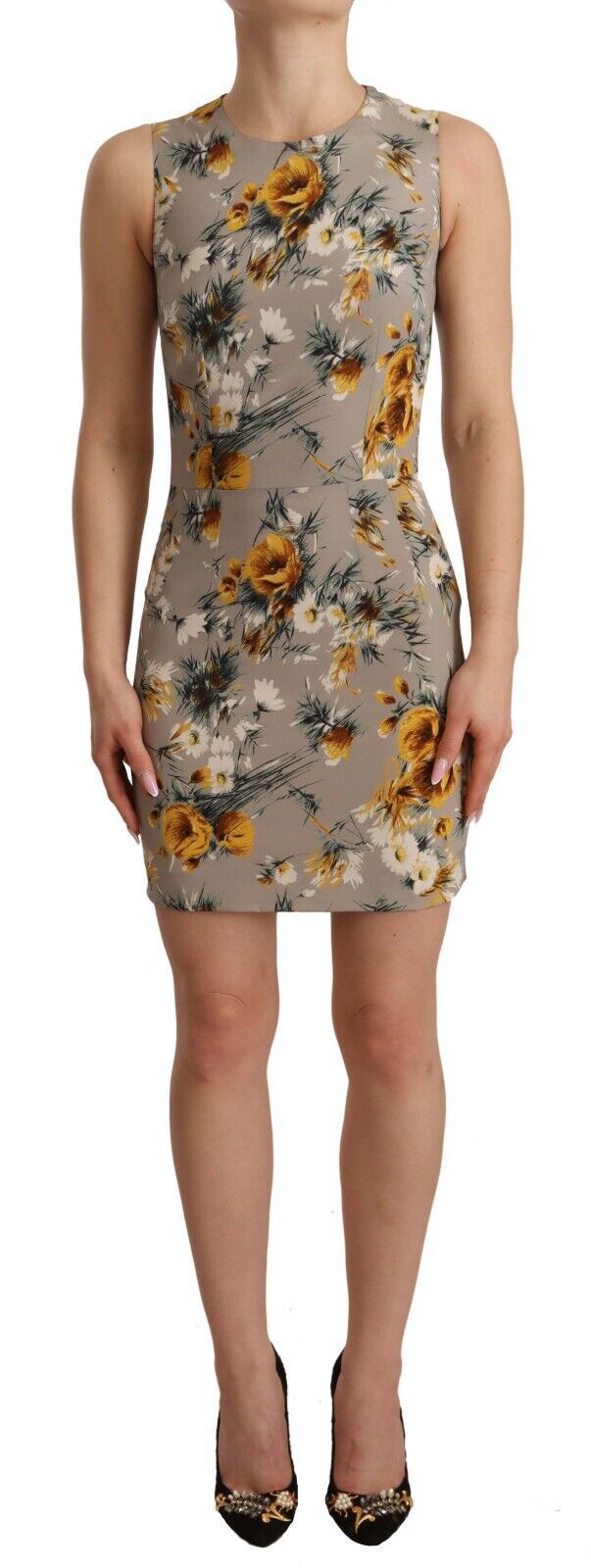 Mini-robe fourreau Dolce & Gabbana en soie grise extensible à motif floral