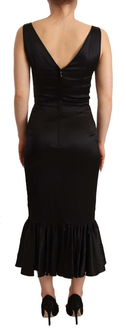 Robe Midi Fourreau Sirène Stretch en Soie Noire Dolce & Gabbana