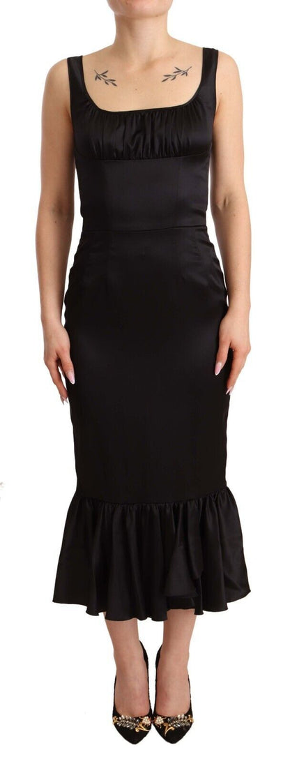 Robe Midi Fourreau Sirène Stretch en Soie Noire Dolce & Gabbana