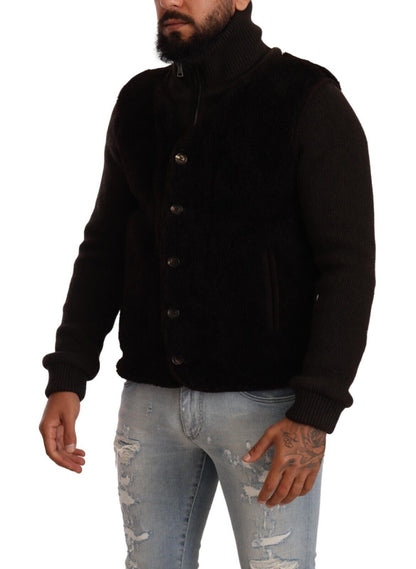 Manteau/Veste à Col Roulé en Cuir Noir Homme Dolce & Gabbana