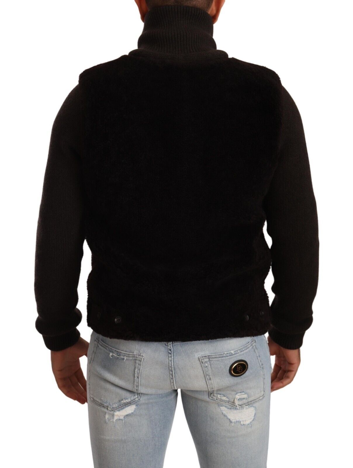 Manteau/Veste à Col Roulé en Cuir Noir Homme Dolce & Gabbana