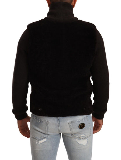 Manteau/Veste à Col Roulé en Cuir Noir Homme Dolce & Gabbana
