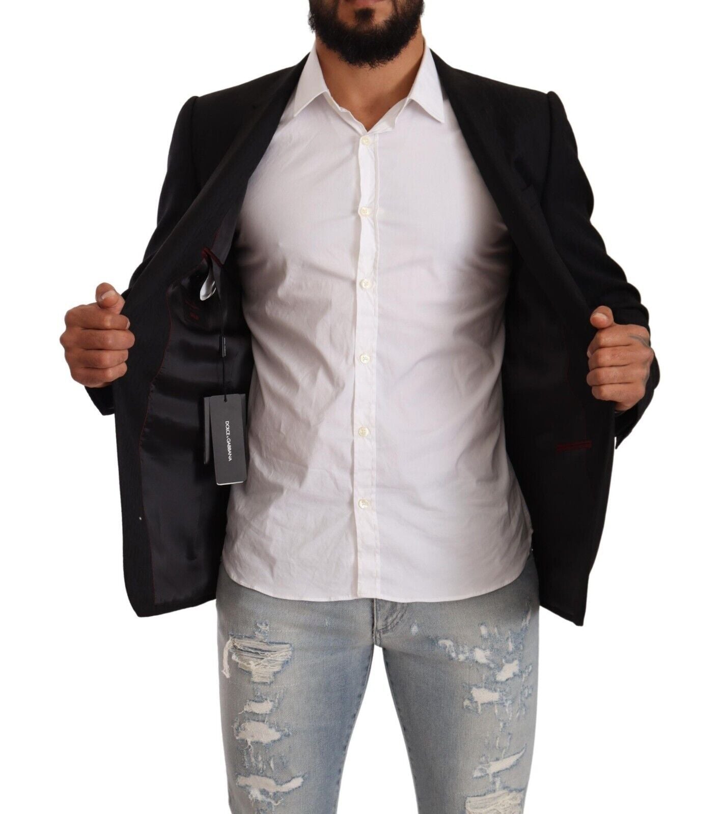 Dolce & Gabbana Costume en Laine Noire à Boutonnage Simple VESTE GOLD