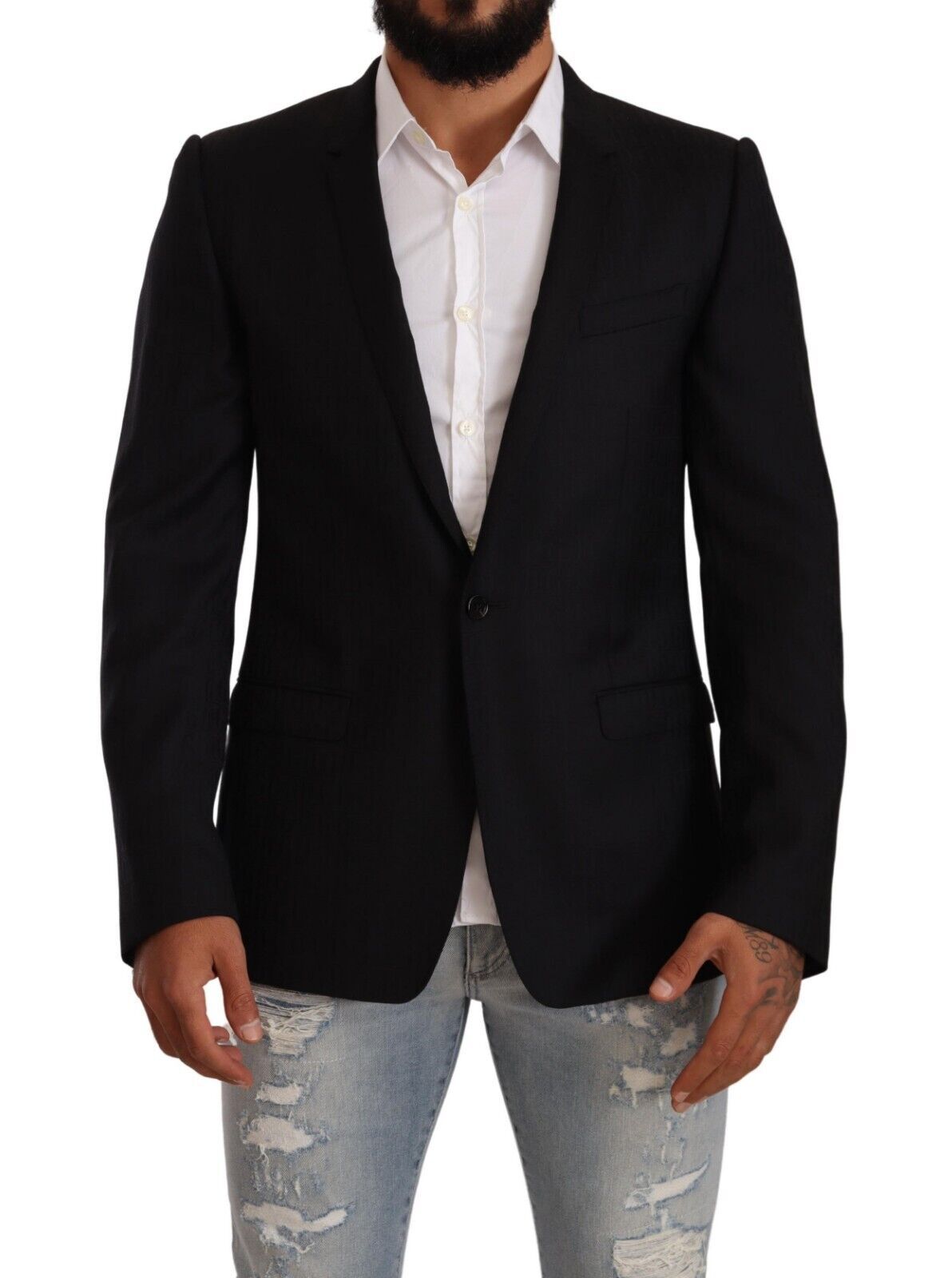 Dolce & Gabbana Costume en Laine Noire à Boutonnage Simple VESTE GOLD