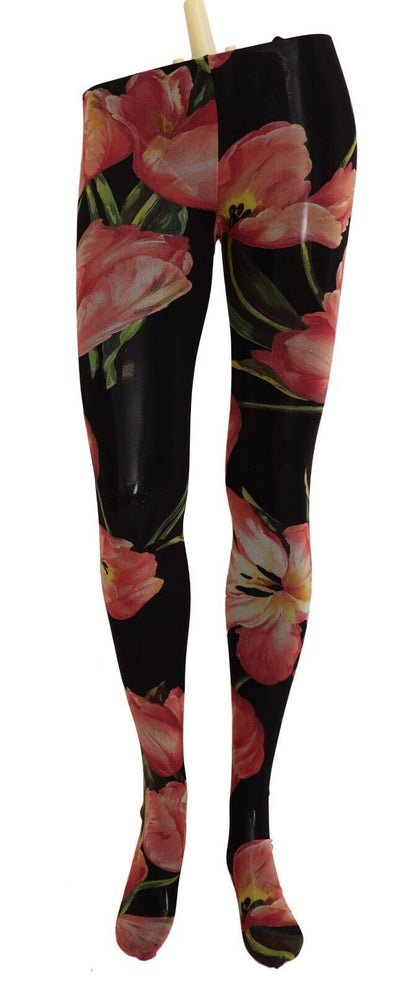Collants en nylon à imprimé floral noir Dolce & Gabbana