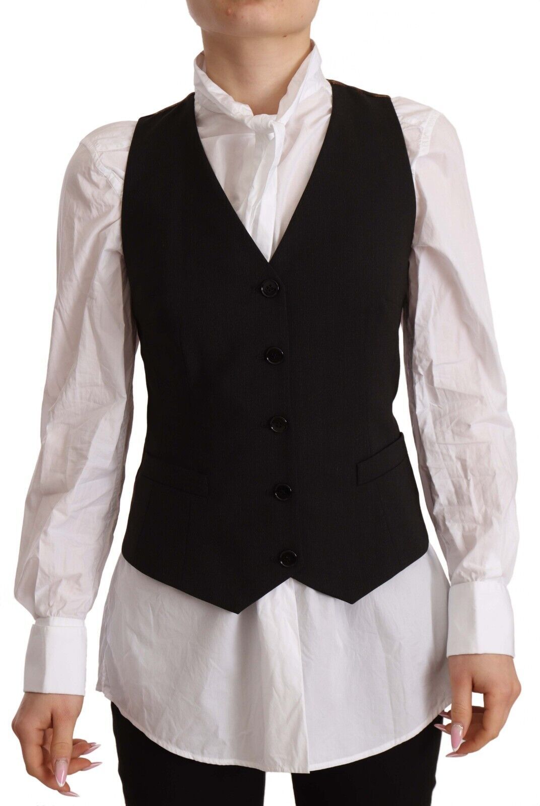 Dolce & Gabbana Haut sans manches en polyester noir avec boutons