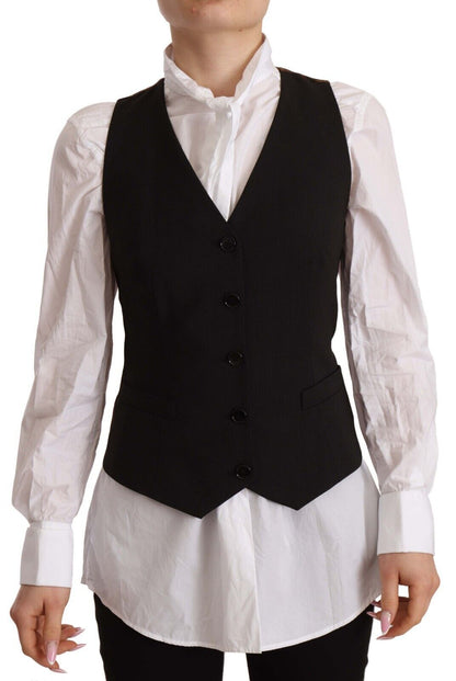 Dolce & Gabbana Haut sans manches en polyester noir avec boutons