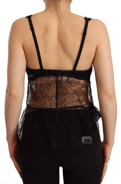 Haut de lingerie babydoll en nylon et dentelle de soie noire Dolce & Gabbana