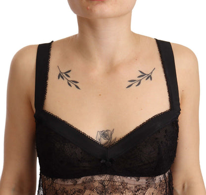 Haut de lingerie babydoll en nylon et dentelle de soie noire Dolce & Gabbana