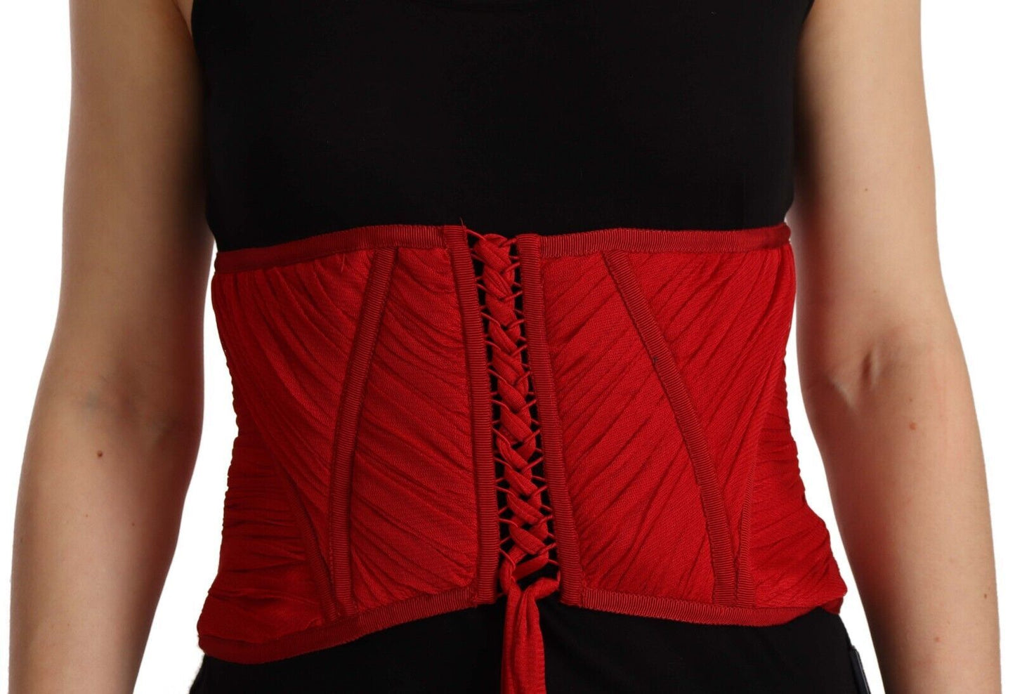 Haut en soie Dolce & Gabbana avec ceinture corset rouge et bande élastique à la taille