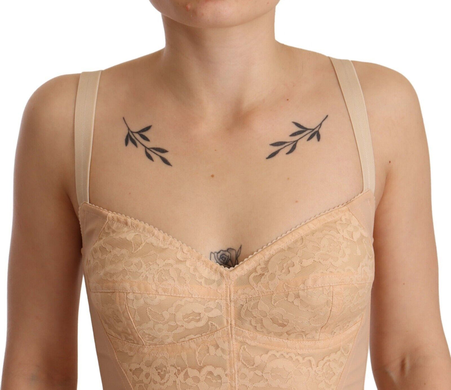 Sous-vêtements Body en nylon beige dentelle florale Dolce & Gabbana