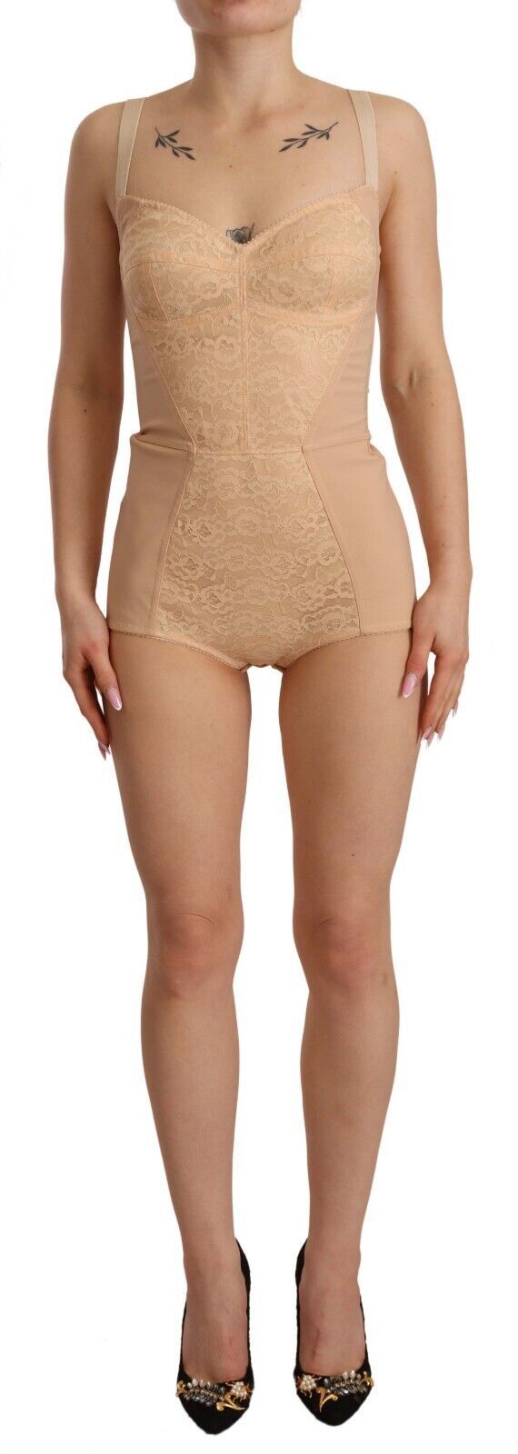 Sous-vêtements Body en nylon beige dentelle florale Dolce & Gabbana