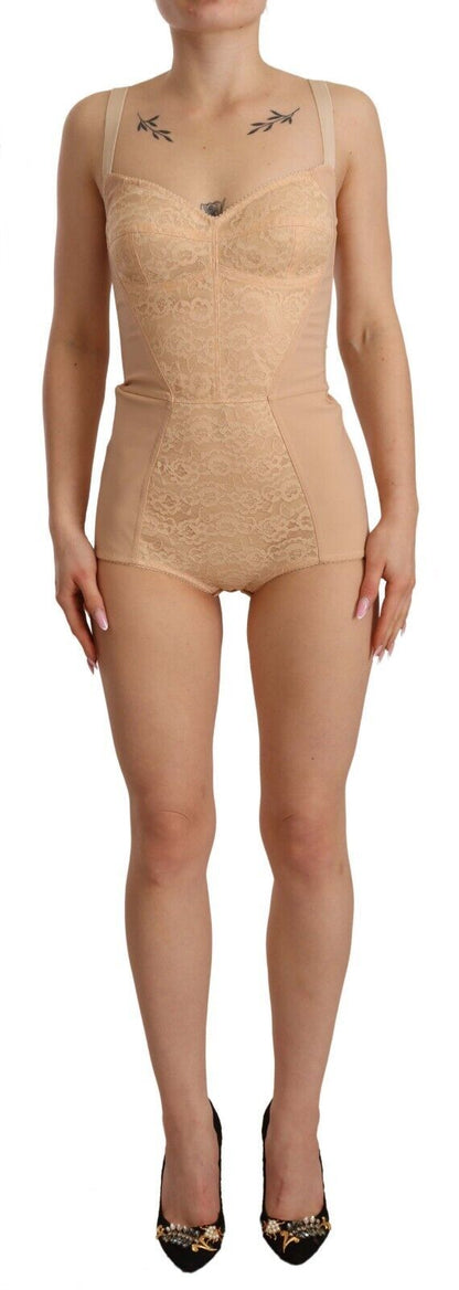 Sous-vêtements Body en nylon beige dentelle florale Dolce & Gabbana