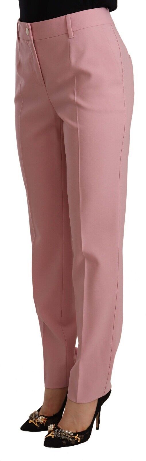 Pantalon taille haute extensible en laine rose Dolce & Gabbana
