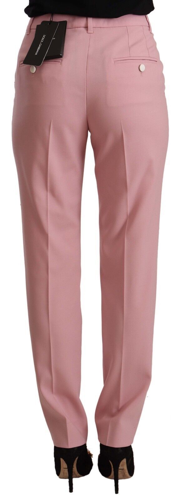 Pantalon taille haute extensible en laine rose Dolce & Gabbana