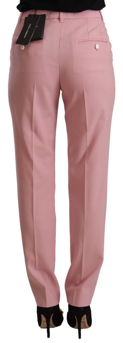 Pantalon taille haute extensible en laine rose Dolce & Gabbana