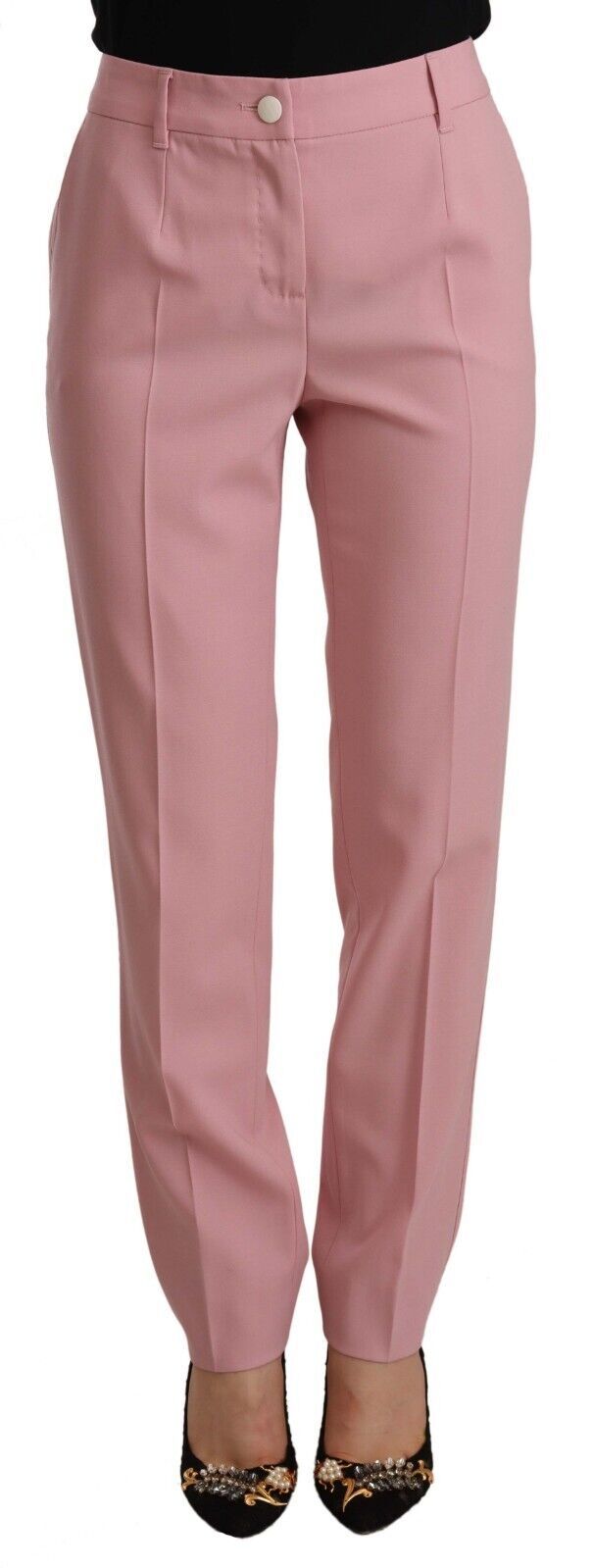 Pantalon taille haute extensible en laine rose Dolce & Gabbana