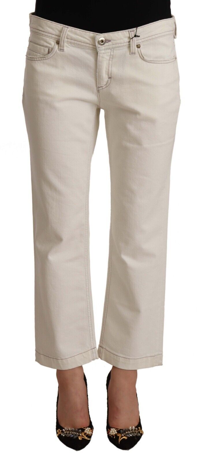Jean ample raccourci en denim de coton écru Dolce & Gabbana