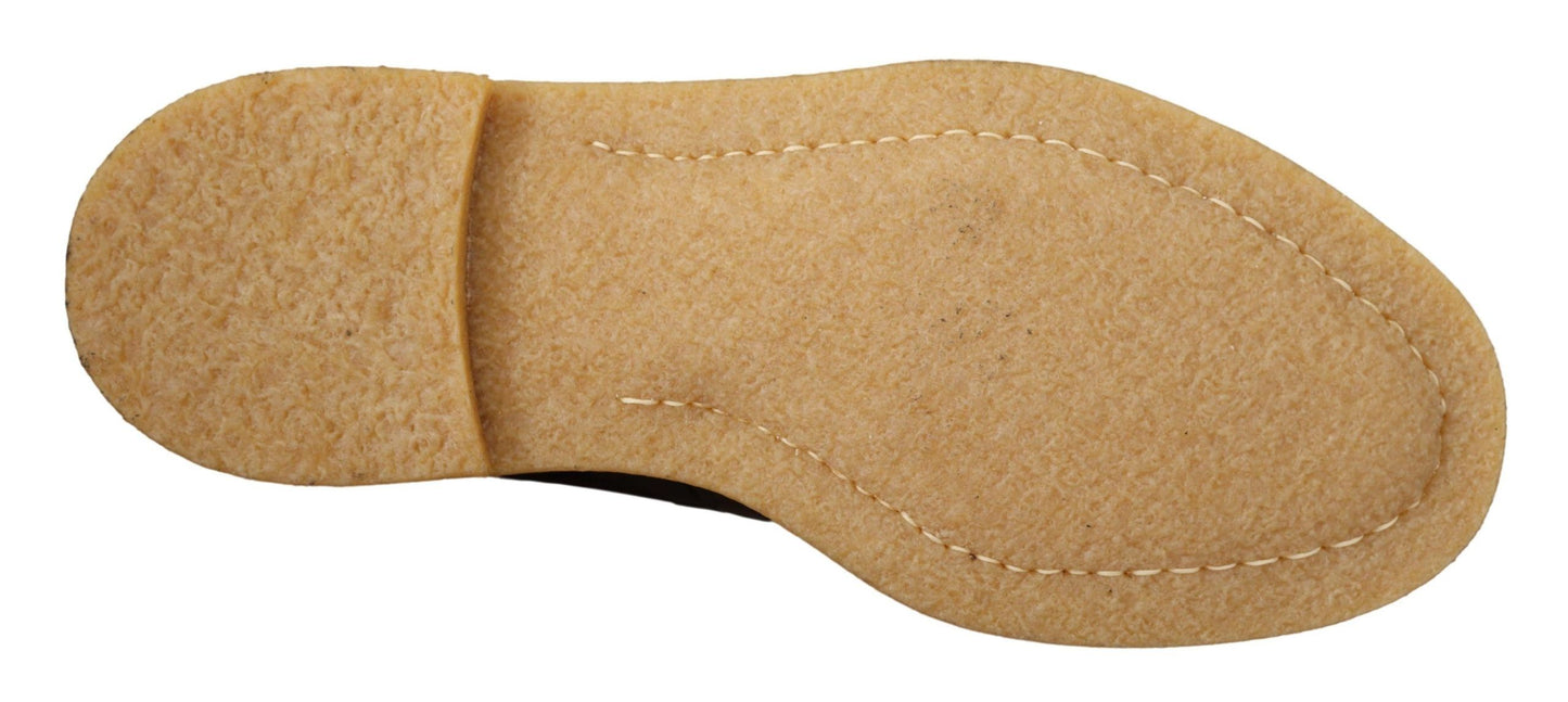 Bottes en cuir exotique et velours marron Dolce & Gabbana