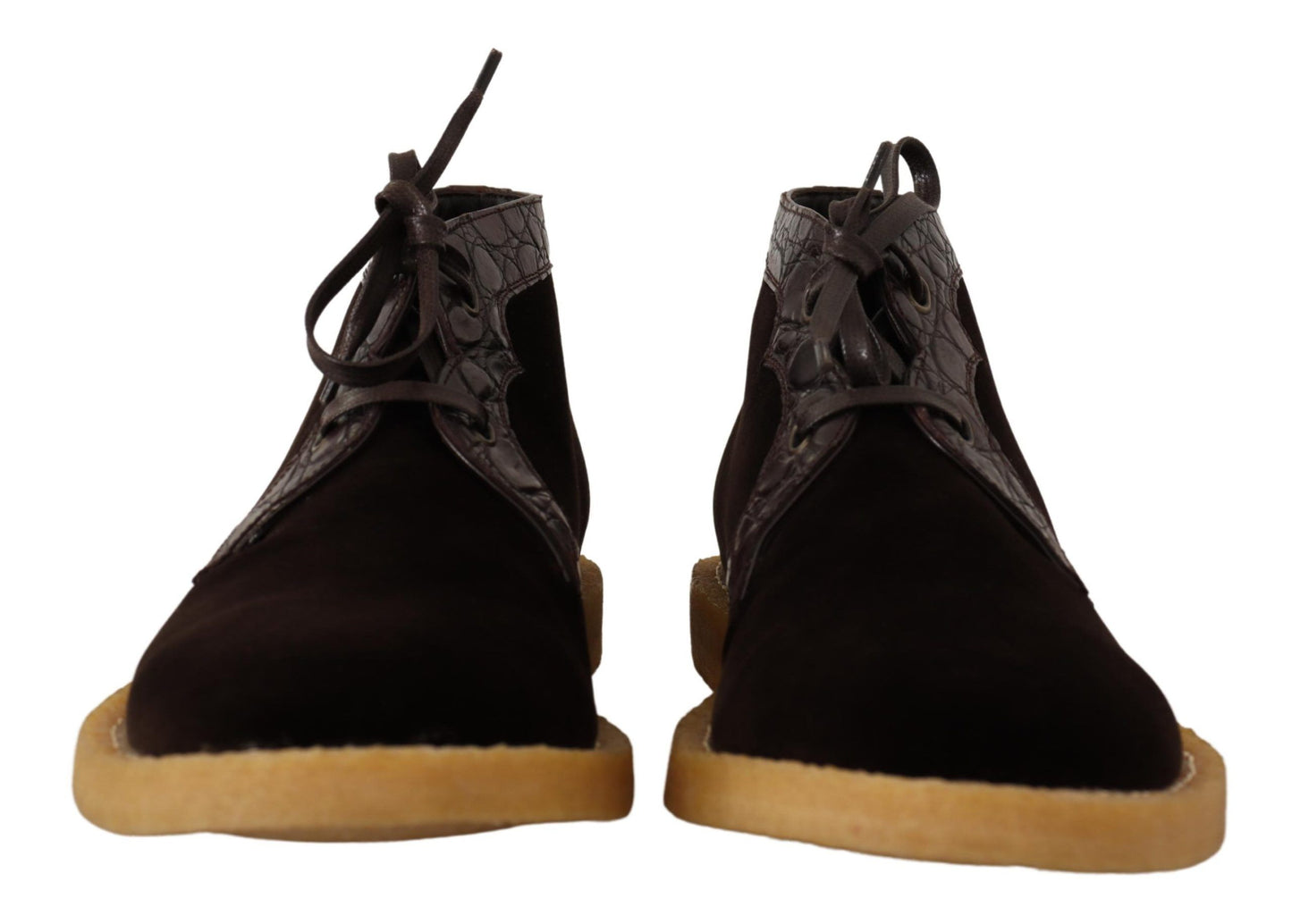 Bottes en cuir exotique et velours marron Dolce & Gabbana