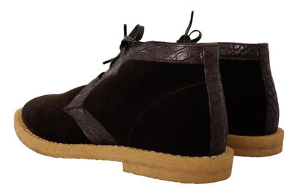 Bottes en cuir exotique et velours marron Dolce & Gabbana